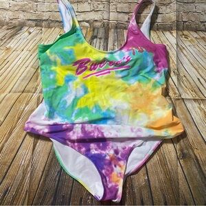 Buc-ees Beaver Logo One Piece Swimsuit Bathing Suit Padded Tie Dye